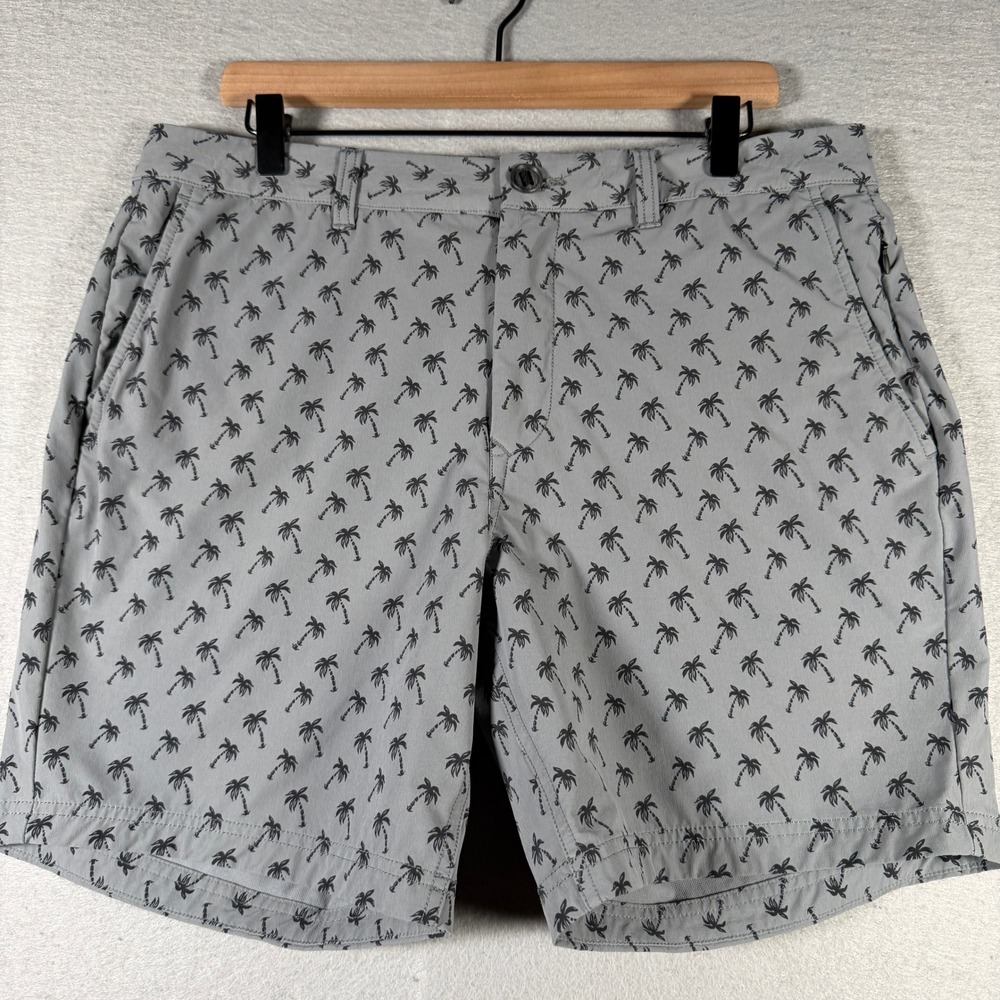 Bonobos Mens Grey Palm Tree Print Chino Shorts 7 Inch Inseam Size 35 Stretch